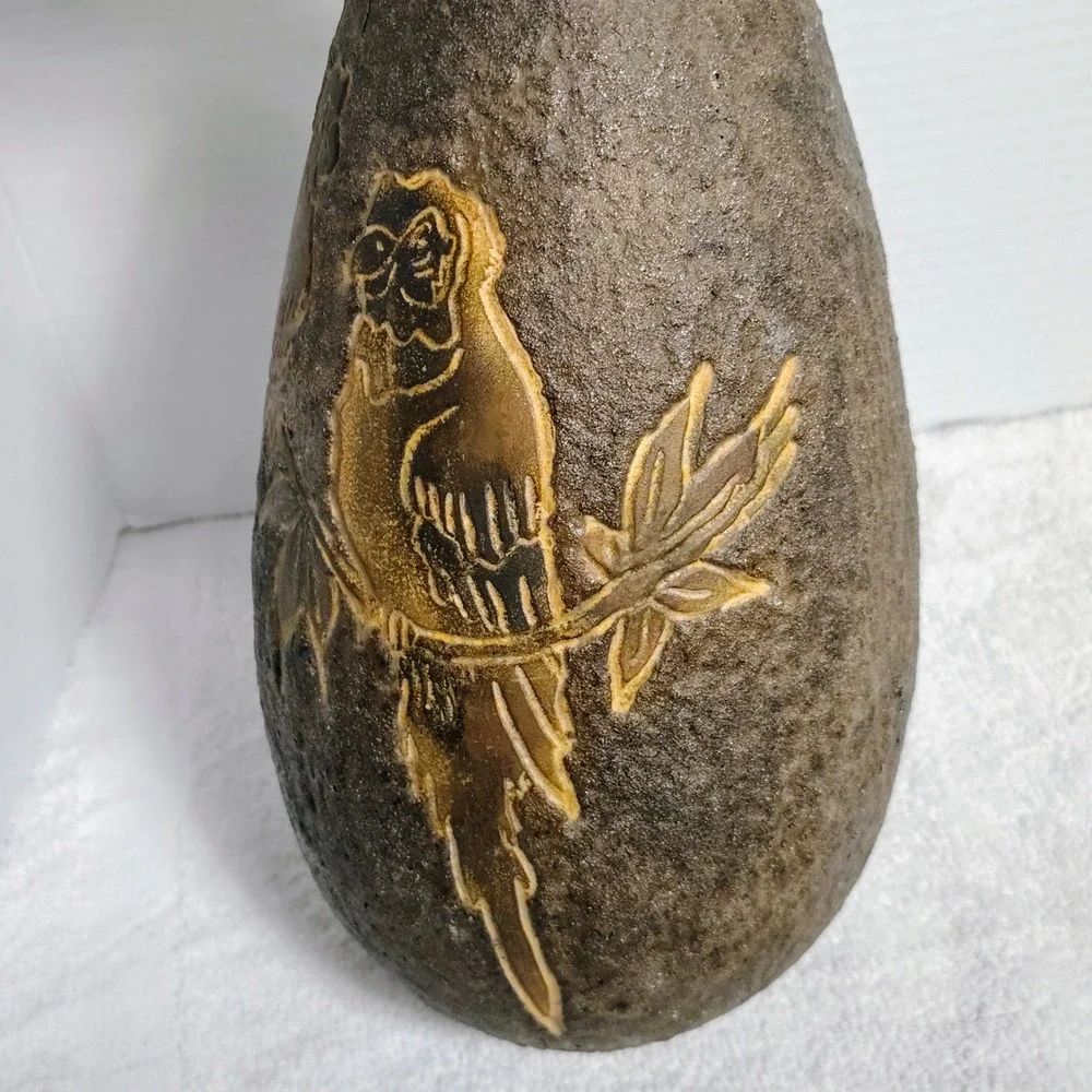 Vintage JJO Holland Holz Pottery Vase Bird Motif Signed Numbered Decor‎